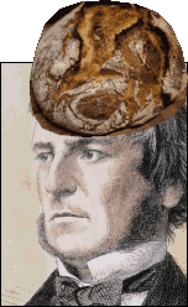 George Boole, with a boule of bread pasted over the top of his head